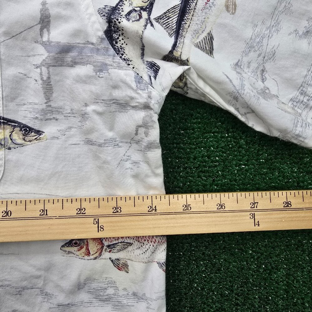 Reel Legends Shirt Mens Large White‎ Button Up Short Sleeve Fish All Over Print - Picture 5 of 9